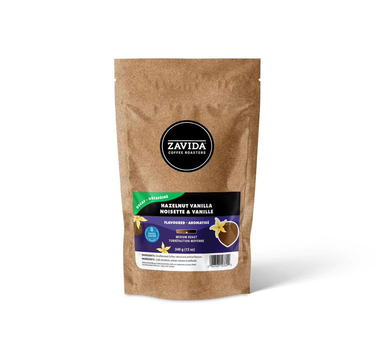 Zavida Decaf Hazelnut Vanilla Coffee - 340g whole beans
