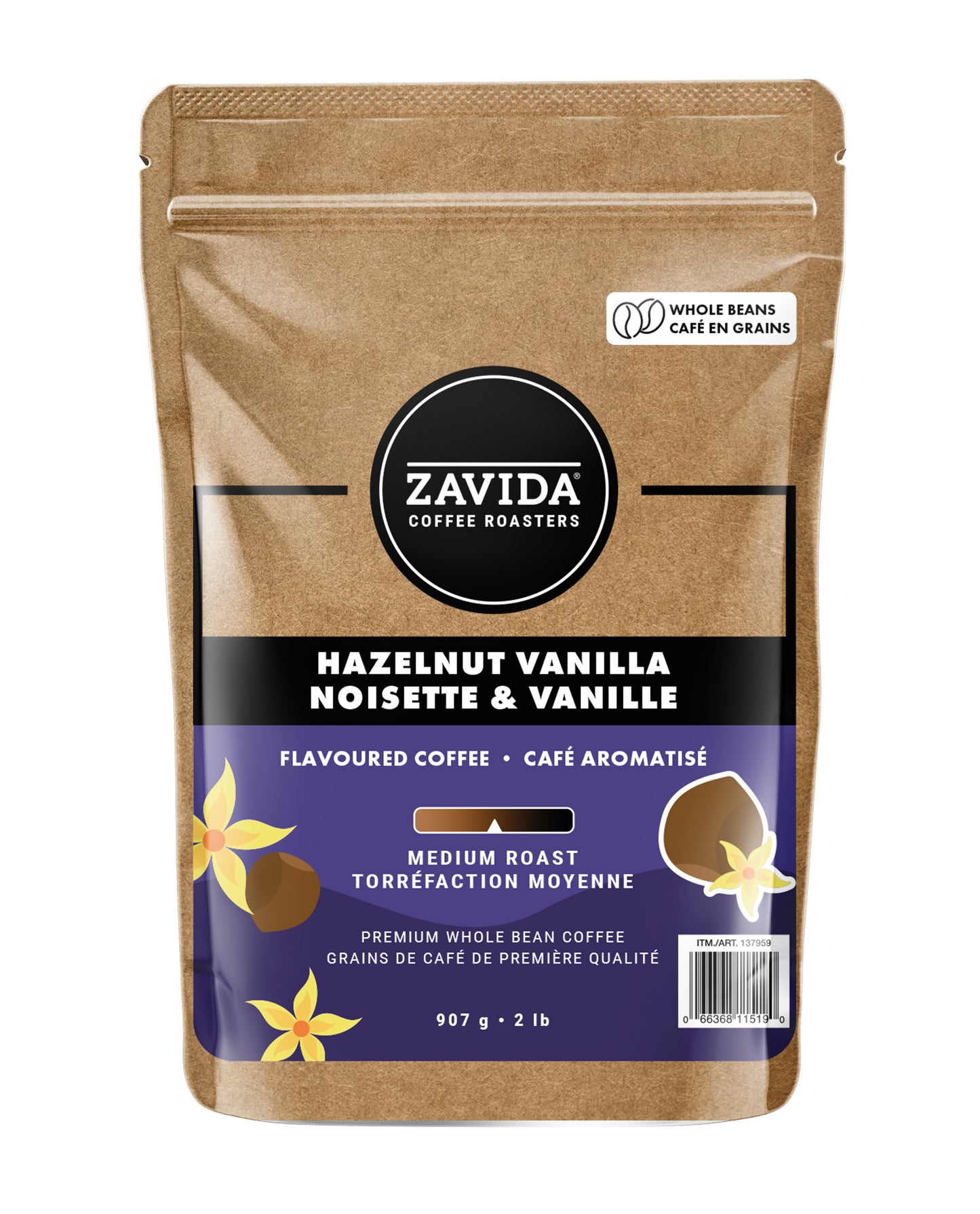 Zavida Hazelnut Vanilla Coffee - 907g whole beans