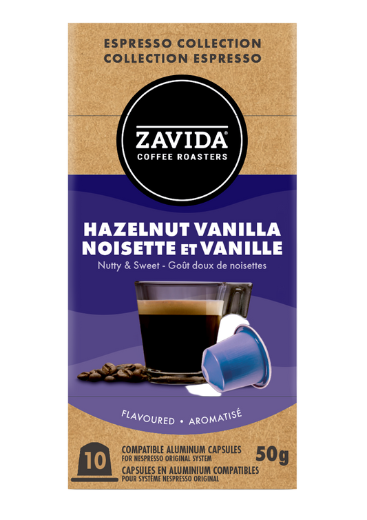 Kaffee Zavida Haselnuss Vanille - Kompatible Nespresso Kapseln, 10 Kapseln, 50g